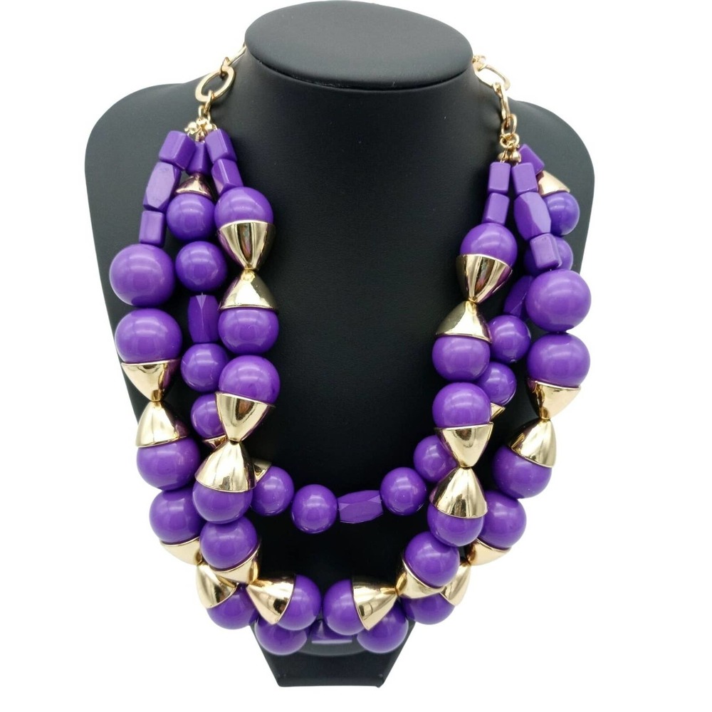 Amrita Singh Noho Purple & Gold-tone Three-Layer Beaded Statement Necklace NWT